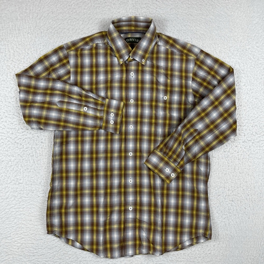 Orvis Shirt Mens Medium Plaid Camping Outdoors Hiking Fishing Travel Workwear